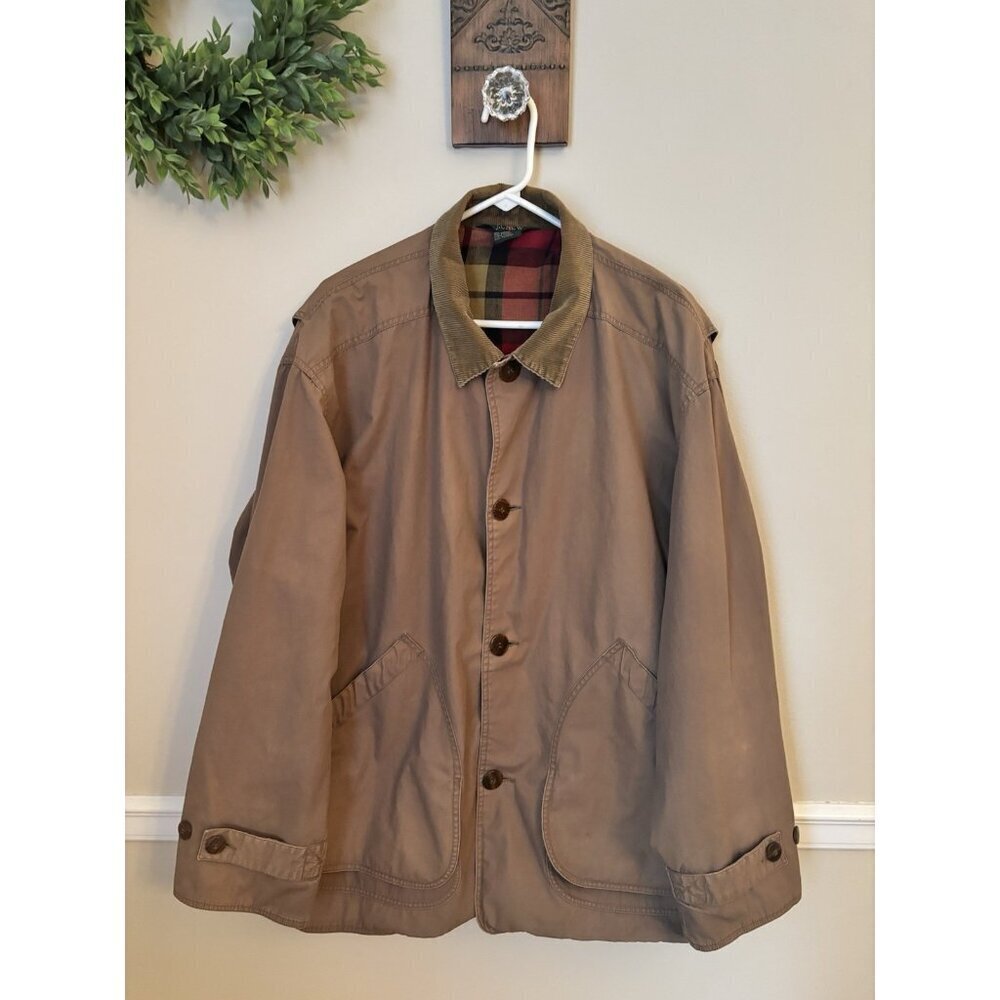 Vintage J.Crew Size XL Chore Coat Brown Flannel Lined Oarsman Corduroy Collar